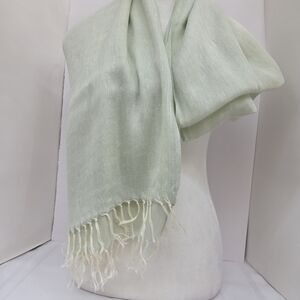 Eileen Fisher Mint Green Scarf 80"x29" Linen/Silk With Fringe